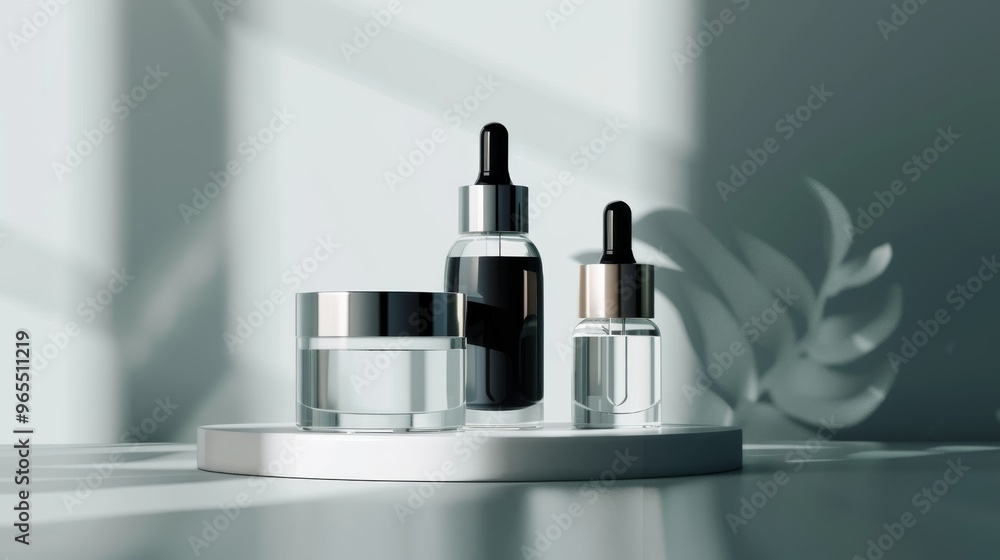 Modern skincare dropper bottle and container with minimalistic design Modern skincare dropper bottle and container with minimalistic design