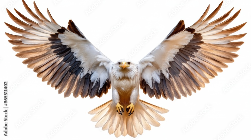 Fototapeta premium A large eagle with wings spread wide on a white background, AI