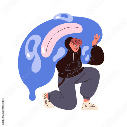 Tired teen boy suffers from depression. Unhappy teenager with burden, sad thoughts. Psychological disorder. Melancholy, mental problem concept. Flat isolated vector illustration on white background