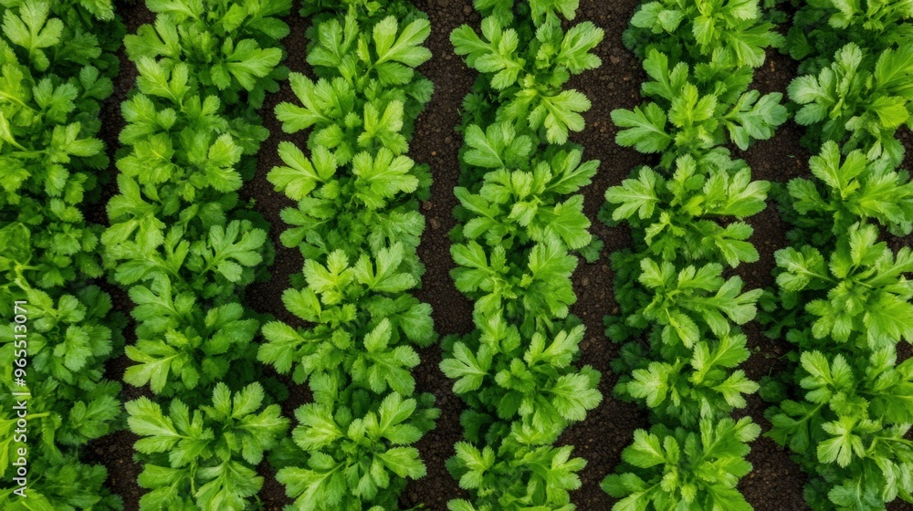 Fototapeta premium A close up of a row of green plants in the ground, AI