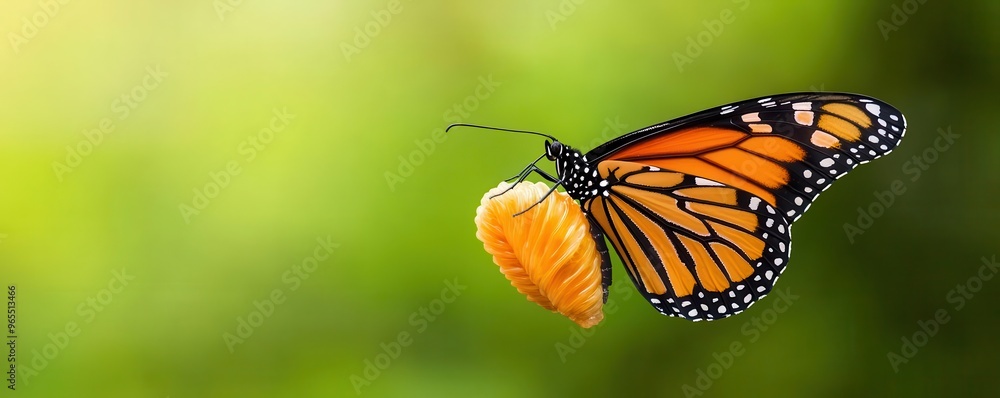 Fototapeta premium Butterfly emerging from a chrysalis, representing transformation and new beginnings