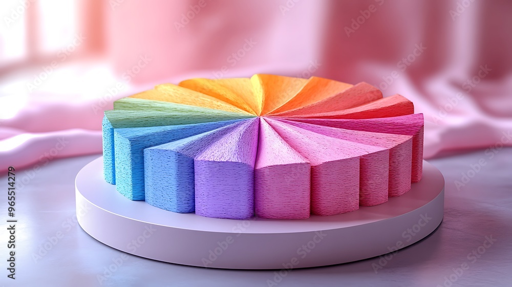 A 3D papercraft pie chart with colorful textured wedges slightly raised from a smooth circular base, soft lighting highlighting paper textures, clean minimalist background, detailed paper edges, A 3D papercraft pie chart with colorful textured wedges slightly raised from a smooth circular base, soft lighting highlighting paper textures, clean minimalist background, detailed paper edges,