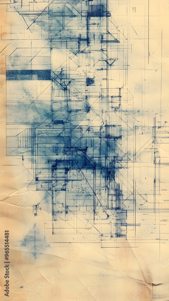 Obraz premium Abstract Architectural Blueprint with Geometric Lines and Grids