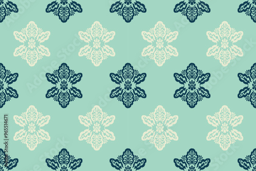 Ikat floral vintage design embroidary seamless pattern on background vector illustration.Ikat ethnic oriental embroidery traditional.Indian Ikat pattern Aztec style retro. design for texture,fabric.