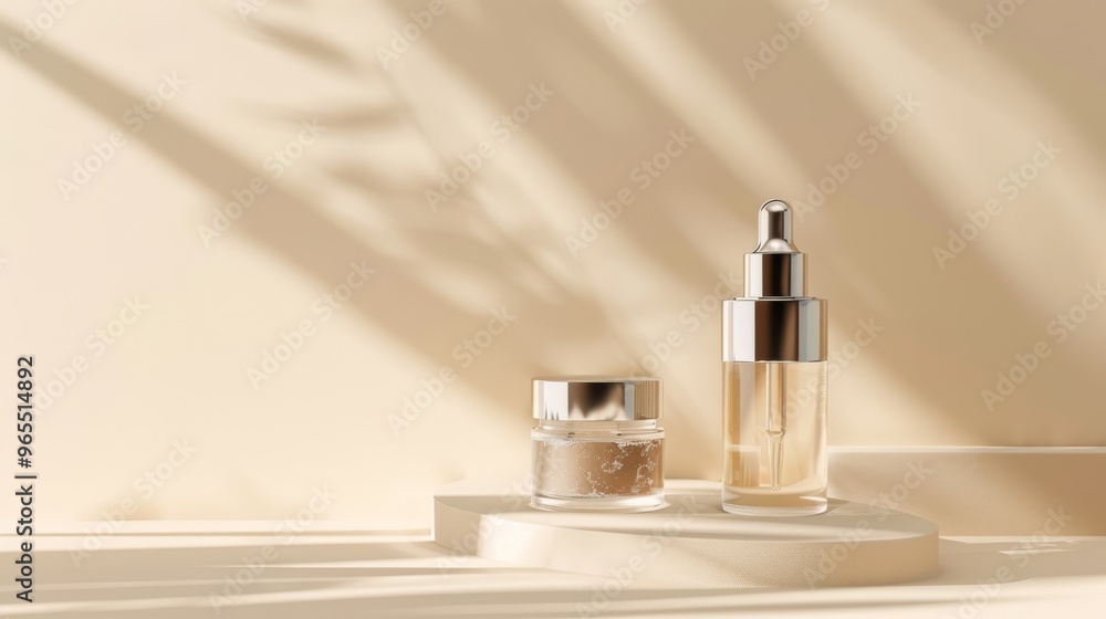 Sophisticated skincare dropper bottle and container on neutral background Sophisticated skincare dropper bottle and container on neutral background