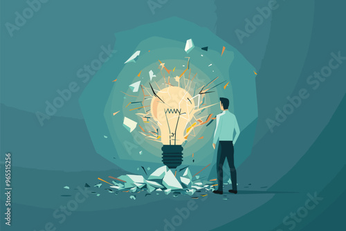 Determined Entrepreneur Cultivating Innovative Idea Sprouting from Shattered Bulb