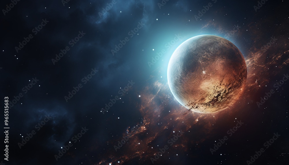Obraz premium Distant planet in glowing cosmic space