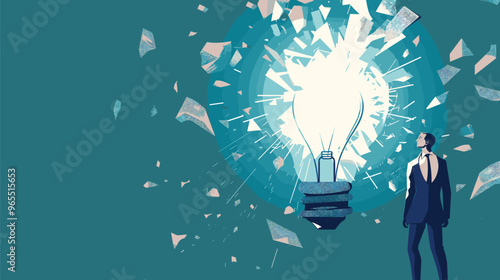 Determined Entrepreneur Cultivating Innovative Idea Sprouting from Shattered Bulb