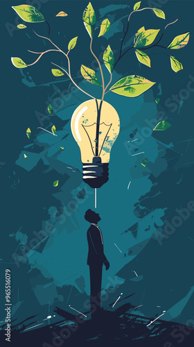 Determined Entrepreneur Cultivating Innovative Idea Sprouting from Shattered Bulb