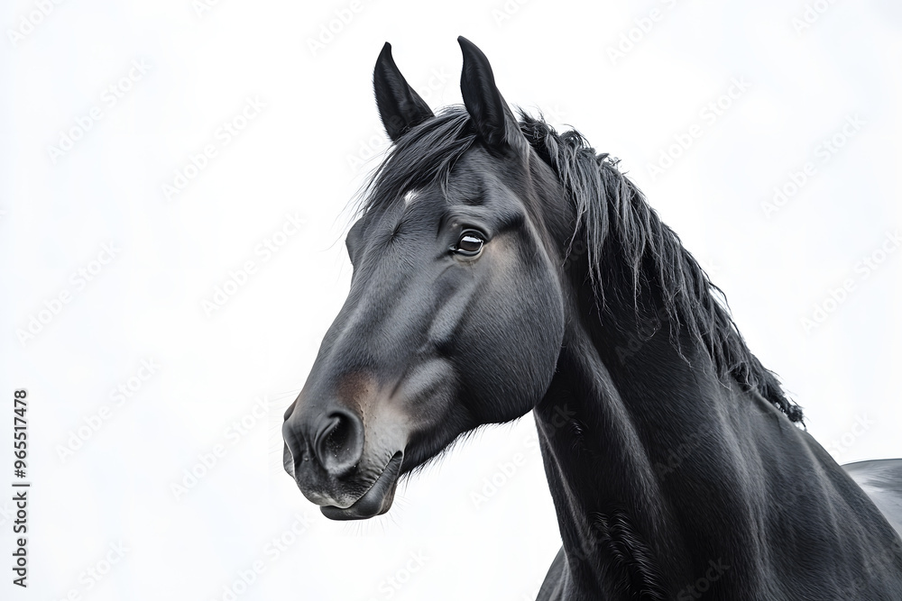 Fototapeta premium Beautiful black horse portrait isolated on white background