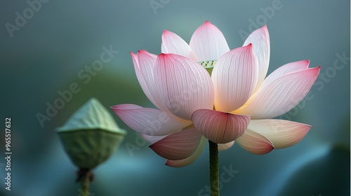 Wallpaper Mural Pink Lotus Flower Blooming in Water with Green Bud Torontodigital.ca