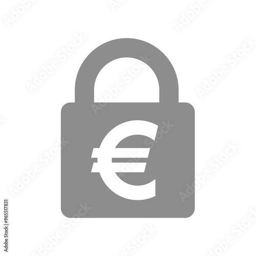 Padlock and euro symbol vector icon. Password, safe and secured money and banking.