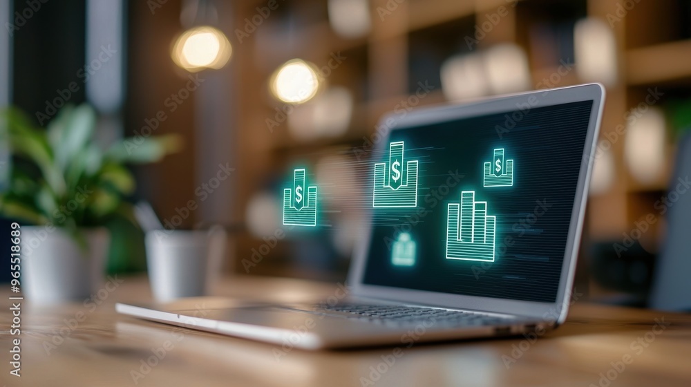 Futuristic Augmented Reality Currency Management in Modern Office Setting with Copy Space and Selective Focus Futuristic Augmented Reality Currency Management in Modern Office Setting with Copy Space and Selective Focus