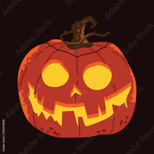 Halloween pumpkin with lantern glow vector cartoon illustration isolated on a white background.