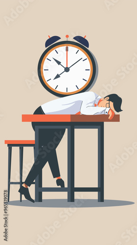 Procrastinating Employee Sleeping on Clock, Representing Lack of Motivation and Poor Time Management Skills