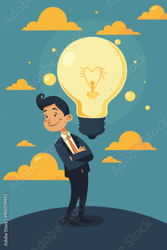 Entrepreneur Searching for Lightbulb Idea, Creative Thinking for Business Success