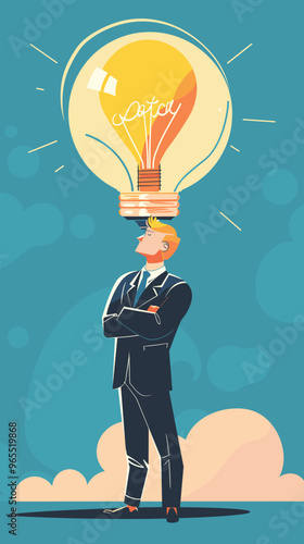 Entrepreneur Searching for Lightbulb Idea, Creative Thinking for Business Success