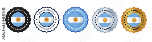 Made in argentina set of sign stamp badge, with varian color green, silver, blue, black suitable for products manufactured, military, agriculture or food vector illustration eps editable text