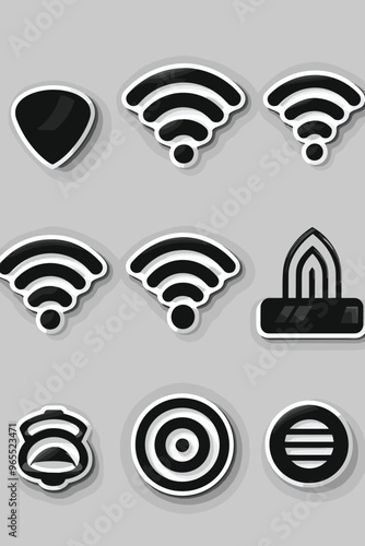 Set of Black Free Wi-Fi Labels or Stickers for Public Computer Network Access