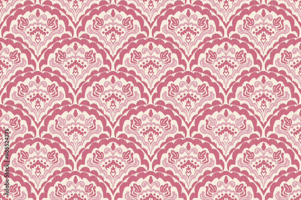 Fototapeta premium Ikat ethnic seigaiha fabric fish scales seamless pattern on background. geometric fish scales Seigaiha. for design ethnic seigaiha pattern fashion fabric design carpet, clothing, wrapping, wallpaper