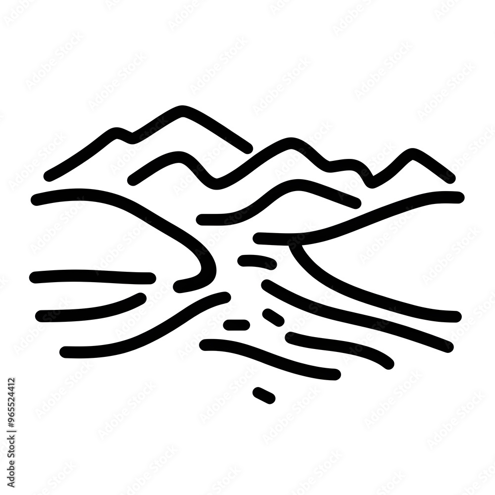 River curves with trees landscape black outline icon isolated on white icon River curves with trees landscape black outline icon isolated on white icon