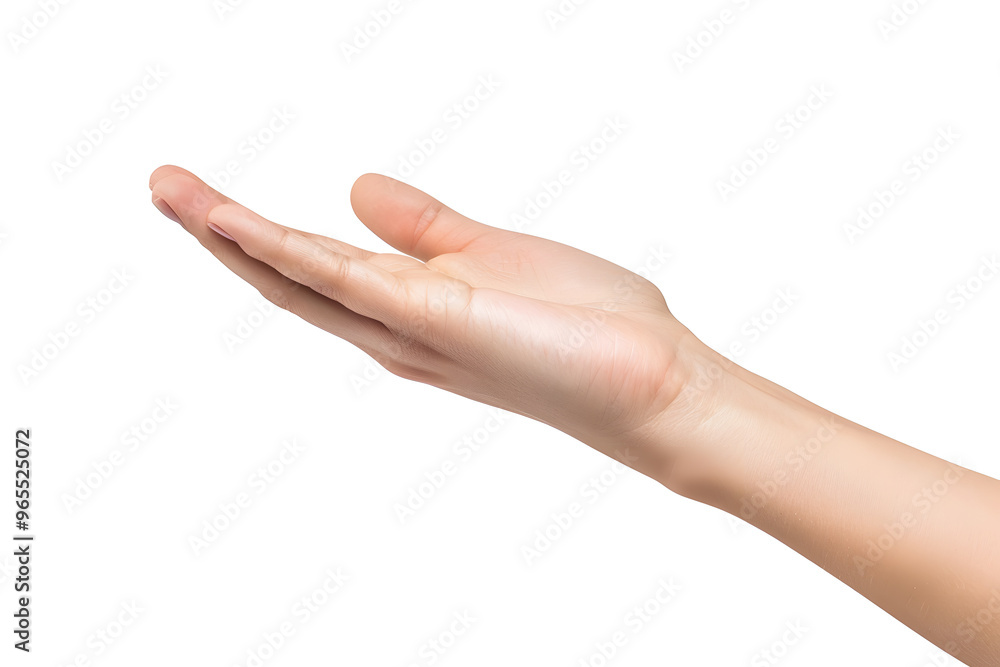 Female hand keeping empty cupped palm isolated on white background Female hand keeping empty cupped palm isolated on white background
