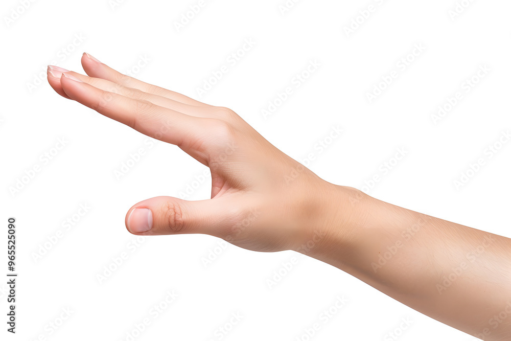 Female hand keeping empty cupped palm isolated on white background Female hand keeping empty cupped palm isolated on white background
