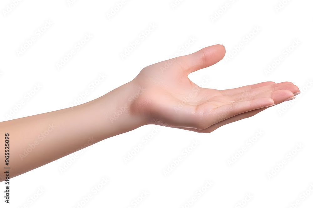 Female hand keeping empty cupped palm isolated on white background Female hand keeping empty cupped palm isolated on white background