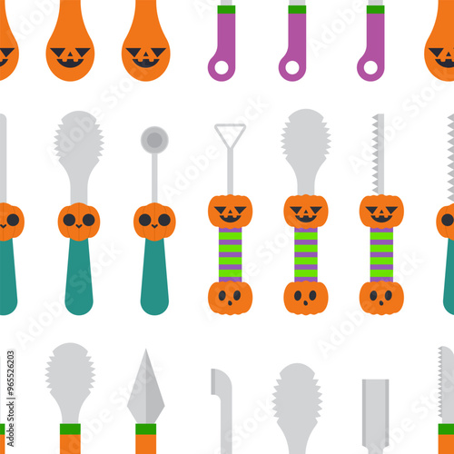 Pumpkin carving kits vector cartoon seamless pattern background.