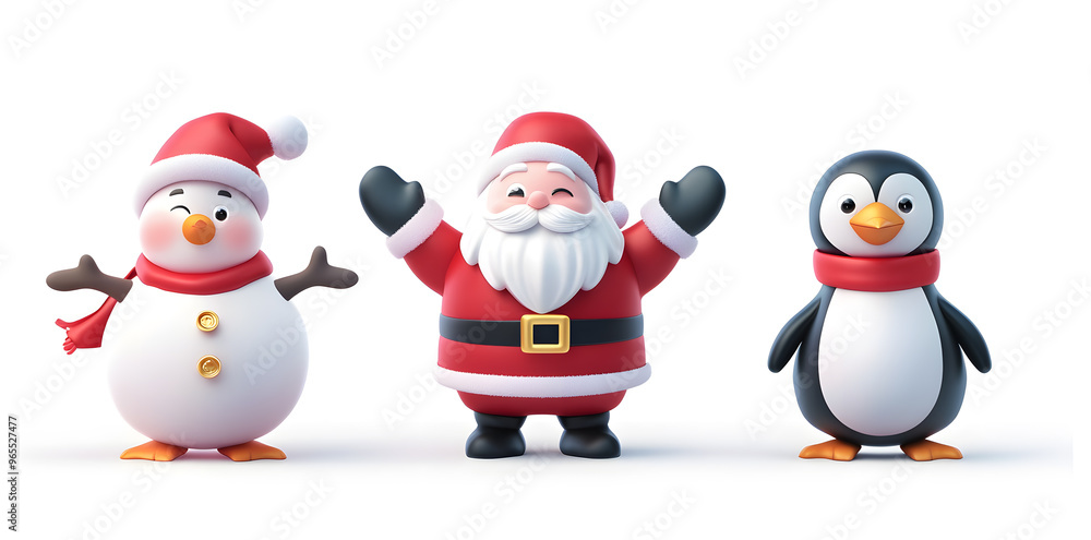 Santa Claus, snow man and penguin Christmas 3d cartoon characters set Santa Claus, snow man and penguin Christmas 3d cartoon characters set