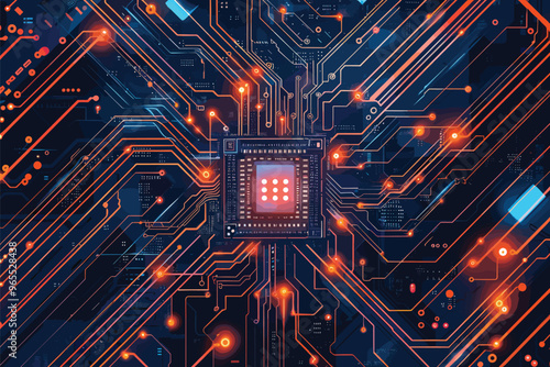 Futuristic AI Microchip on Motherboard with Neural Network and Cyber Technology