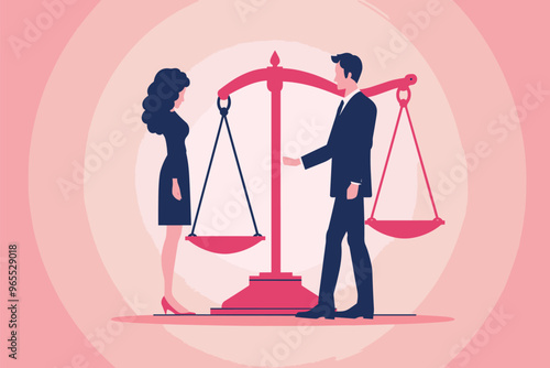 Gender Inequality Concept: Man and Woman on Unbalanced Seesaw Depicting Wage Gap and Discrimination