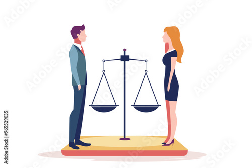 Gender Inequality Concept: Man and Woman on Unbalanced Seesaw Depicting Wage Gap and Discrimination