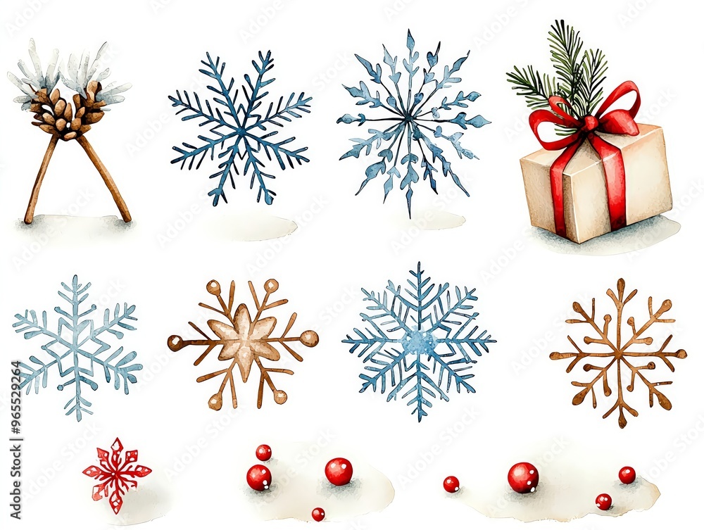 Delicate watercolor snowflakes in various shapes and shades of blue, perfect for a winter theme, watercolor Christmas clipart, snowflake decorations Delicate watercolor snowflakes in various shapes and shades of blue, perfect for a winter theme, watercolor Christmas clipart, snowflake decorations