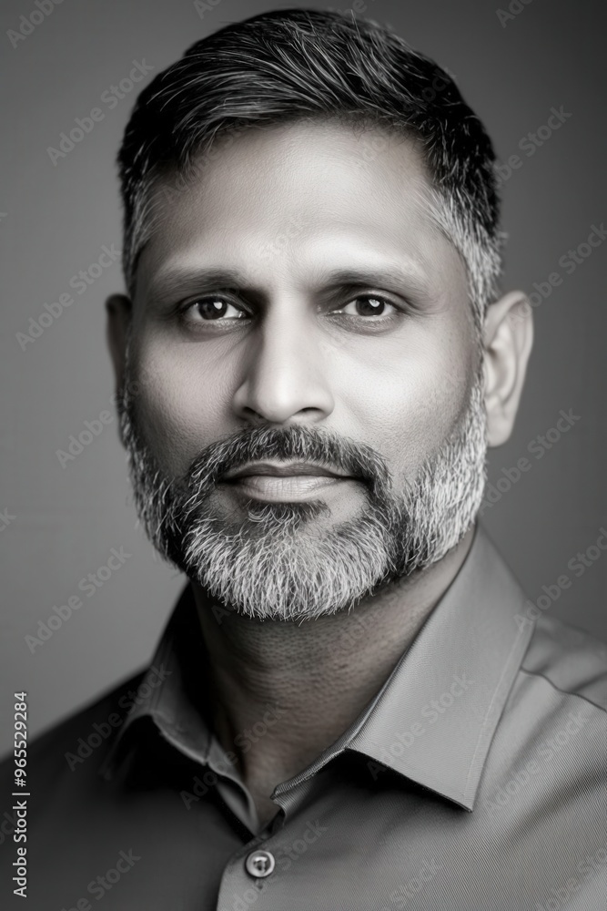 A thoughtful portrait of a man with a beard, showcasing elegance in black and white tones A thoughtful portrait of a man with a beard, showcasing elegance in black and white tones