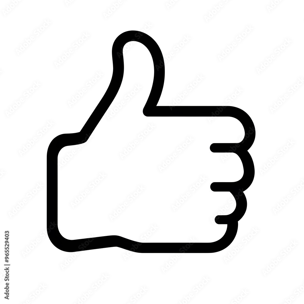 Like confirm and thumb up black outline icon, isolated on white background Like confirm and thumb up black outline icon, isolated on white background