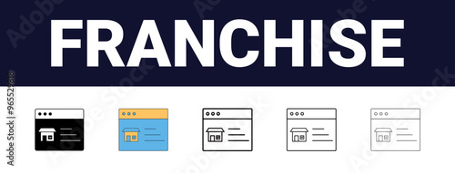 Different style Franchise Icons set collection. Franchise Line editable icons set. black outline franchise icons set, Editable, filled, outline, line and stroke style can be used for web, mobile, ui,