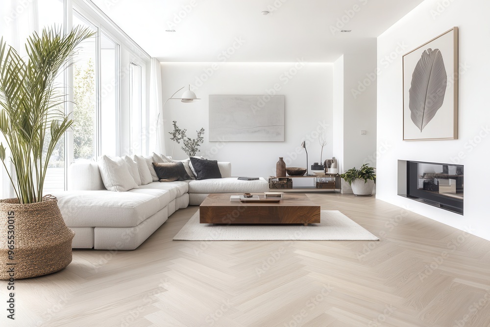 Bright and modern living room featuring a stylish sofa, wooden coffee table, and elegant decor for a cozy atmosphere. Bright and modern living room featuring a stylish sofa, wooden coffee table, and elegant decor for a cozy atmosphere.