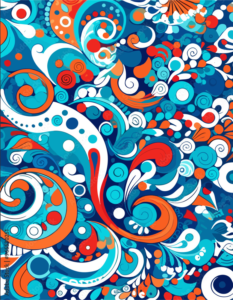 Naklejka premium Vibrant abstract background with swirling shapes and bold colors in blue, orange, and red, perfect for digital designs.