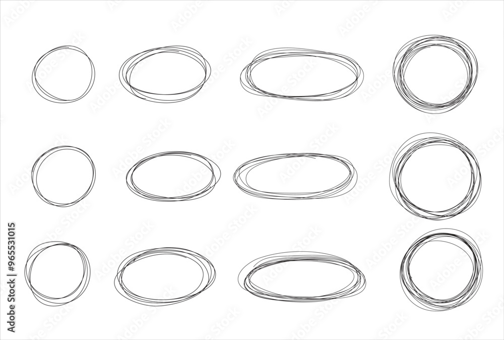 Hand drawn circle and Oval line sketch, Rounds scribble line circles. Vector illustrations. Hand drawn circle and Oval line sketch, Rounds scribble line circles. Vector illustrations.
