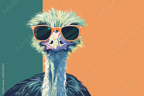 Hand-Drawn 2024 Calendar Poster Featuring a Stylish Hipster Ostrich in Casual Attire photo