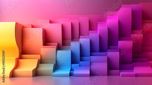 A vibrant 3D papercraft stacked bar chart, pastel paper bars with offset layers, each segment featuring gradients and textures, glowing ambient light, soft shadows, smooth paper details,