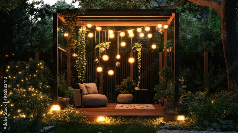 Cozy Backyard Patio with String Lights Cozy Backyard Patio with String Lights