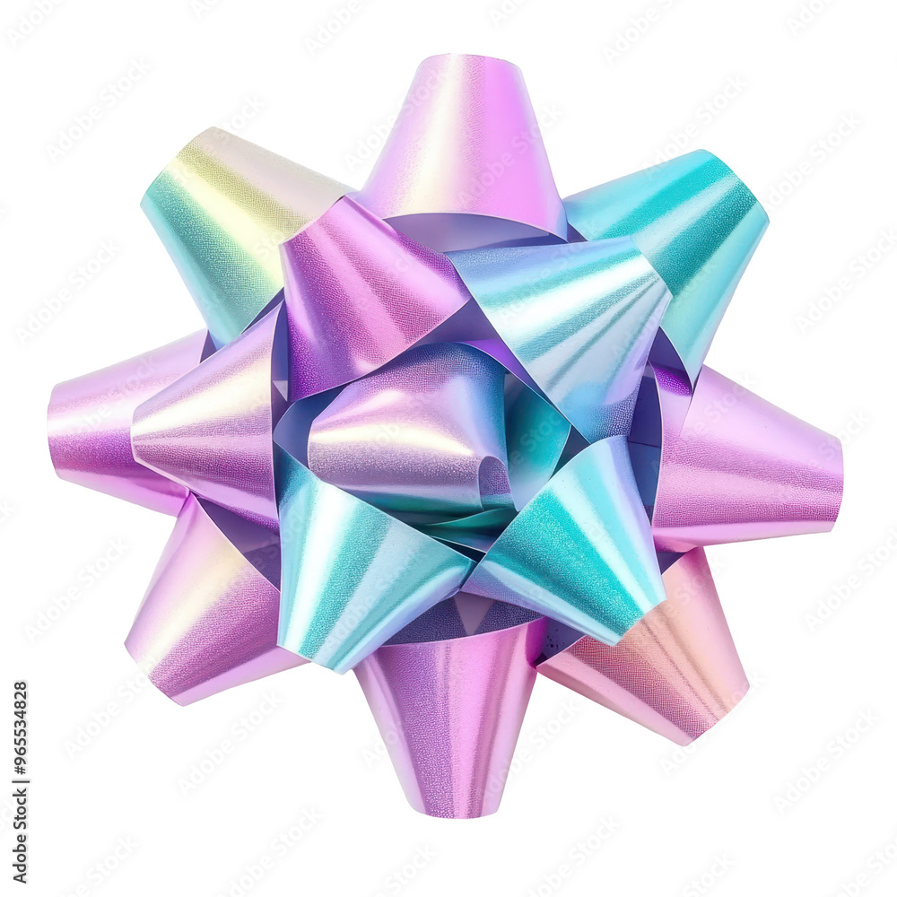 Pastel holographic gift bow with a shiny, reflective surface, creating a festive and colorful effect. Isolated on white background.
Pastel holographic gift bow with a shiny, reflective surface, creating a festive and colorful effect. Isolated on white background.