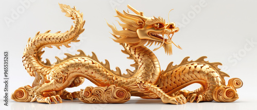 Wallpaper Mural 3D Dragon Statue Crafted from Gold Metal Isolated on White Background Torontodigital.ca