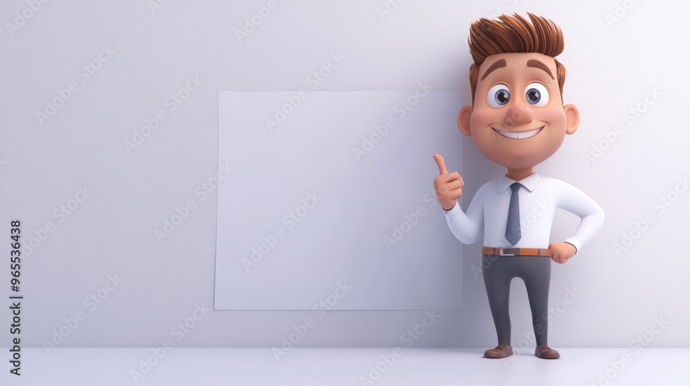 Happy cartoon businessman with thumbs up gesture in front of empty board. Happy cartoon businessman with thumbs up gesture in front of empty board.