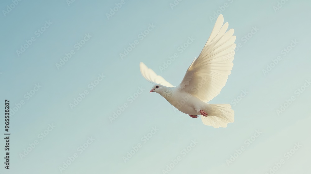 A white dove flying across a clear sky, symbolizing peace, hope, and freedom A white dove flying across a clear sky, symbolizing peace, hope, and freedom