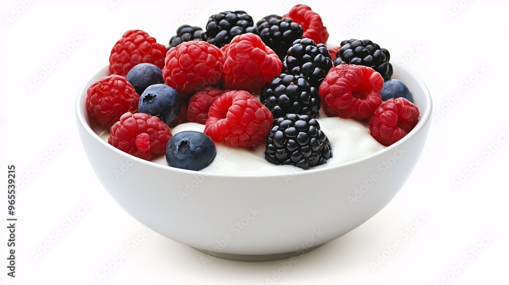 Yogurt with Berries: A bowl of creamy yogurt topped with a colorful assortment of fresh berries, perfect for a healthy and delicious breakfast or snack. The vibrant colors and textures create a visual Yogurt with Berries: A bowl of creamy yogurt topped with a colorful assortment of fresh berries, perfect for a healthy and delicious breakfast or snack. The vibrant colors and textures create a visual