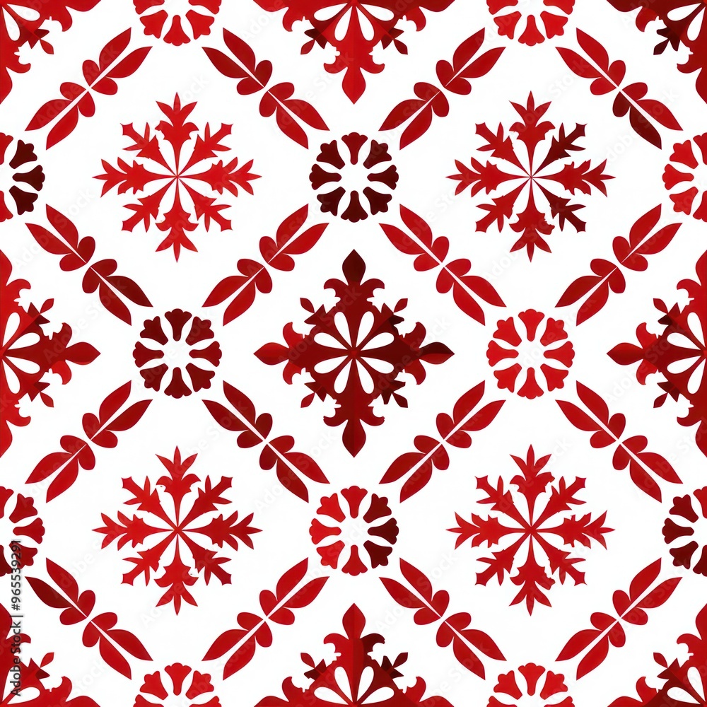 pattern in red and white with some snowflakes By Generated AI pattern in red and white with some snowflakes By Generated AI