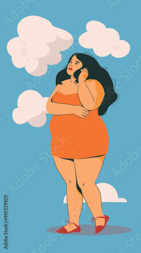 Overweight Woman Thinking About Weight Loss, Slim Girl Running for Fitness and Health